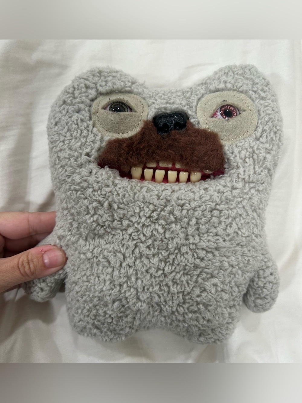 ZURU Fuggler Hairy Fuggs Old Tooth Mustache Plush Gray Colored Eyes 9”